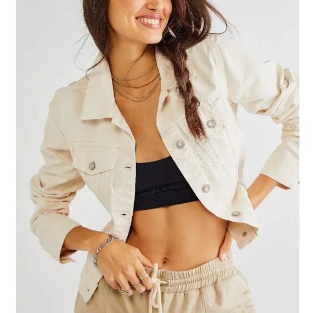 FREE PEOPLE NWT Rumors Denim Jacket / Ecru - XS - Picture 2 of 10